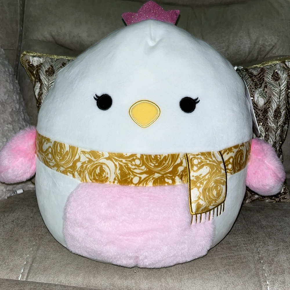 🐦Squishmallows Alyssa White Swan Gold Scwrf & Pink Crown Christmas 2023 NWT 12”